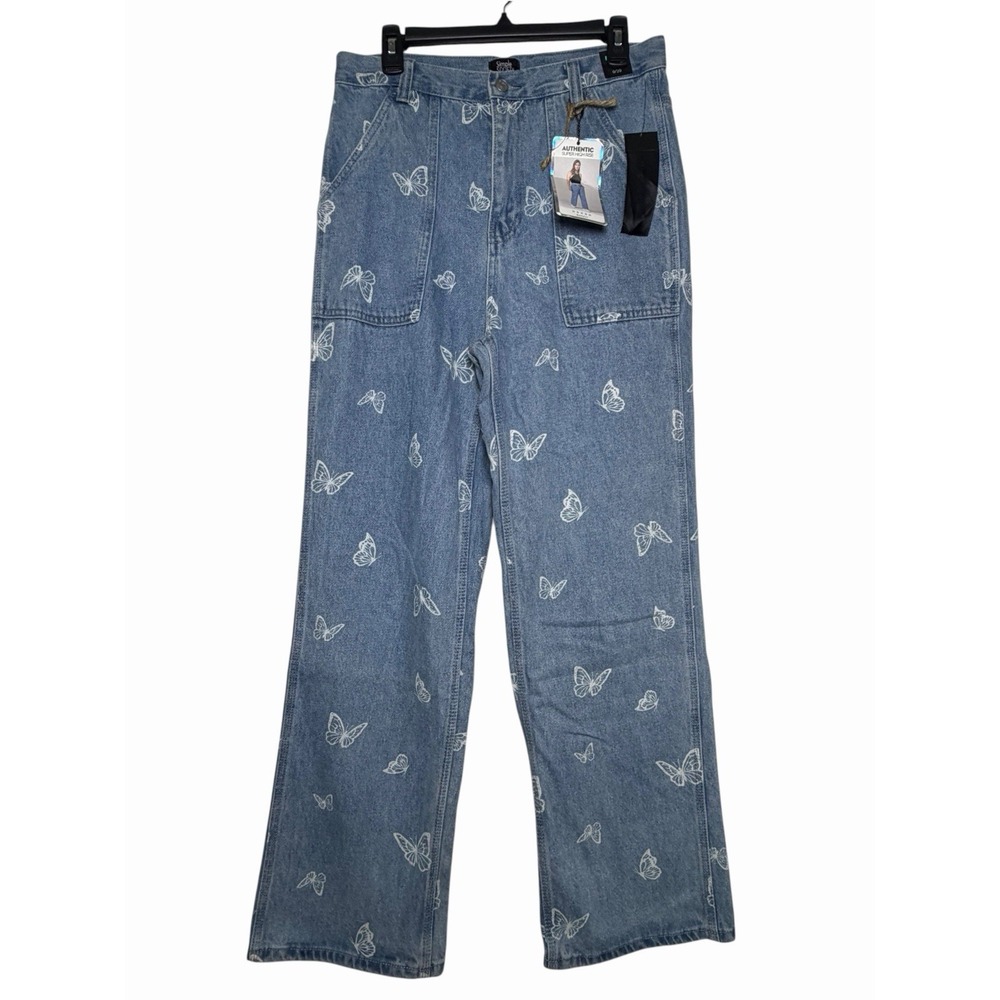 Simple Society Baggy Jeans Women's 9/29 Butterfly Print Super High Rise NWT